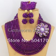 Latest Fashion Purple Nigerian Wedding Beads Jewelry Set Romantic Radiant Orchid Bridal Jewelry Set Free Shipping