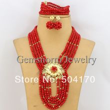 2014 New Red African Crystal Beads Jewelry Set Bridesmaid Gift African Fashion Jewelry Set Free Shipping