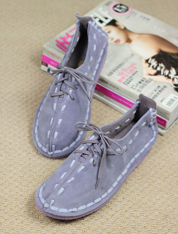 Fashion vintage genuine leather cowhide handmade flat soft outsole flat heel single shoes lacing shoes women