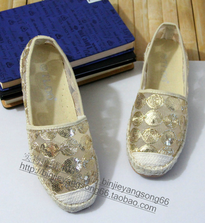 2014 cutout lace canvas shoes female handmade straw braid flat shallow mouth mesh women s shoes