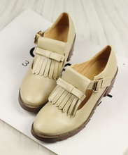 Fashion fashion preppy style thick heel with the round toe single shoes lyrate vintage tassel bow cute shoes female