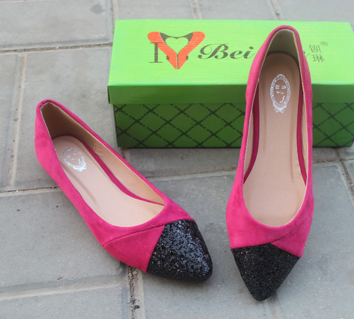 Fashion star 2014 scrub velvet toe pointed shallow mouth flat paillette ol sexy flats shoes