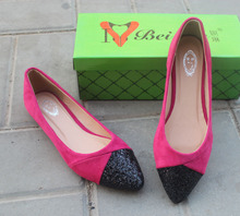 Fashion star 2014 scrub velvet toe pointed shallow mouth flat paillette ol sexy flats shoes