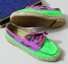 Women’s casual shoes handmade canvas flat heel shoes comfortable breathable color block decoration straw braid hemp-soled single