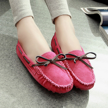 2014 spring scrub gommini genuine leather loafers female bow round toe flat-bottomed flat heel single shoes maternity shoes