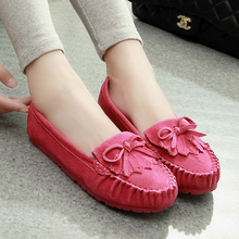 2014 spring round toe shallow mouth bow scrub tassel genuine leather single flat shoes Moccasins women’s shoes