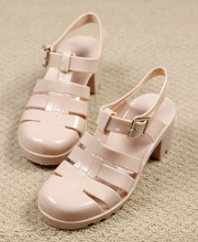 Fashion vintage candy color thick heel jelly sandals fish bone plastic sandals female