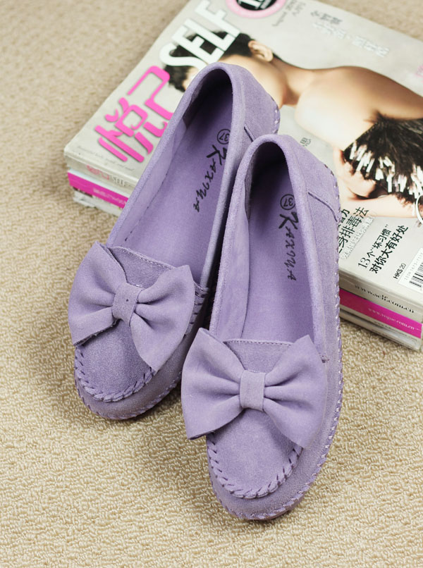 Genuine leather shallow mouth bow round toe single shoes flat women s flat heel shoes driving