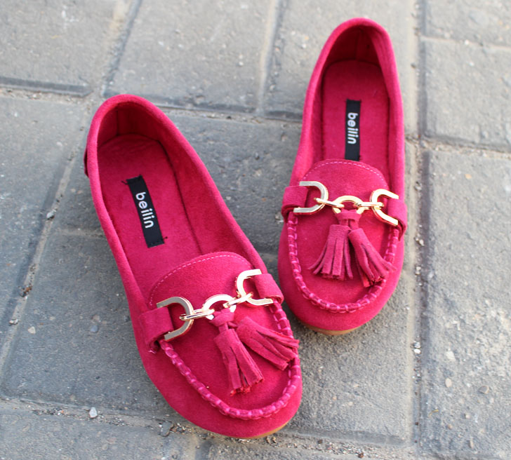 Rose nubuck cowhide tassel suede boat shoes gommini leather loafers shoes