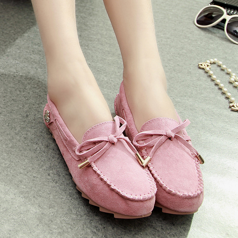 2014 spring bow scrub genuine leather round toe flat bottomed single shoes maternity shoes gommini women