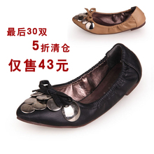 2012 single shoes genuine leather pointed toe flat single shoes cow muscle women’s shoes outsole flat heel metal paillette