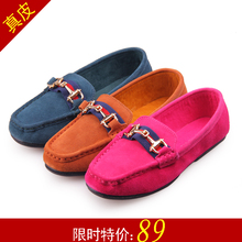 2014 autumn scrub metal buckle genuine leather flat heel single shoes Moccasins women’s shoes casual shoes