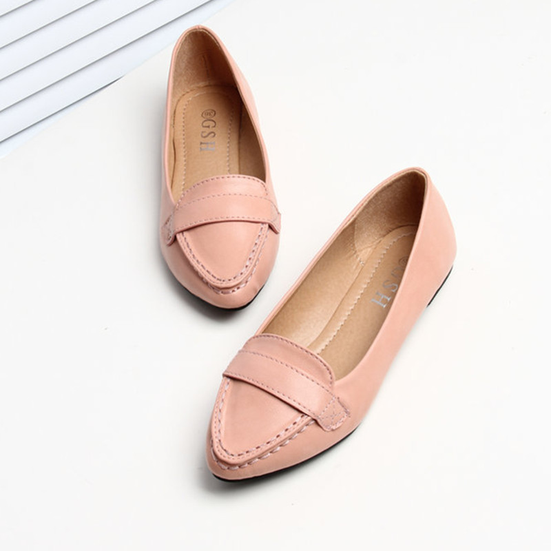 Fresh pointed toe soft solid color shallow mouth flat bottomed single shoes flat heel women s