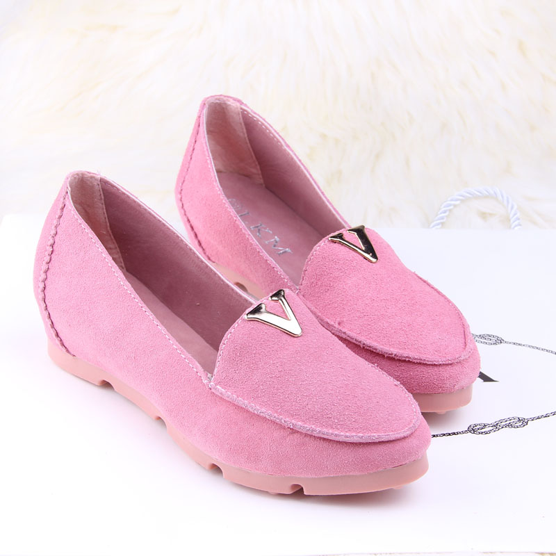 2014 spring fashion pointed toe gommini loafers female elevator flat scrub genuine leather flat heel single