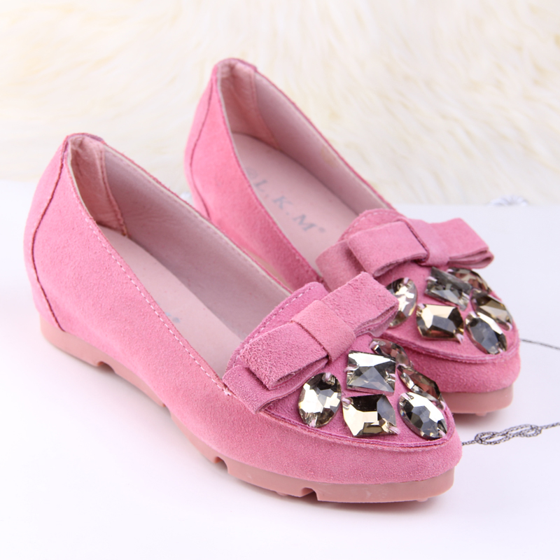 2014 women s spring shoes rhinestone pointed toe Moccasins elevator single shoes genuine leather flat casual