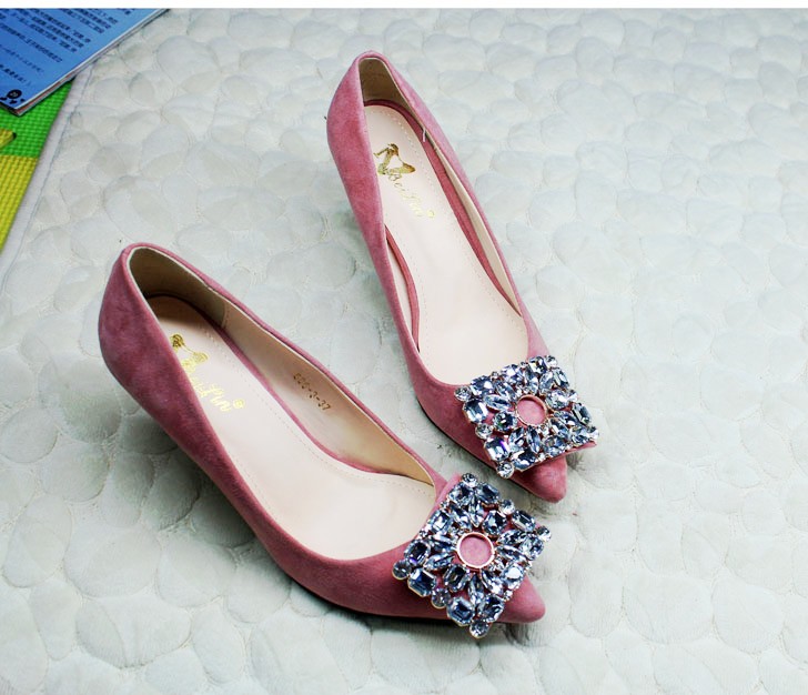 Star rhinestone pointed toe thin heels nude color shoes high heeled shoes high heels single shoes