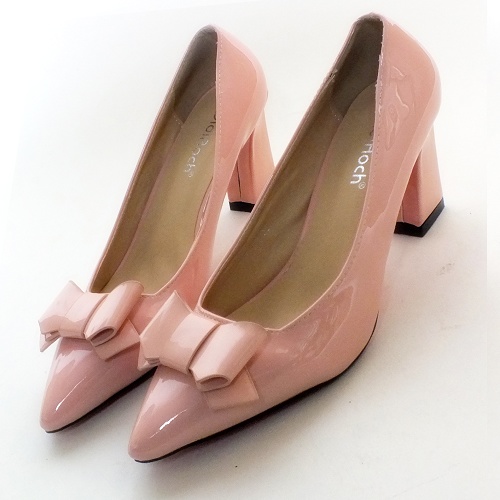 Fresh pointed toe pearl japanned leather high heeled shoes jelly color pink thick heel red sole