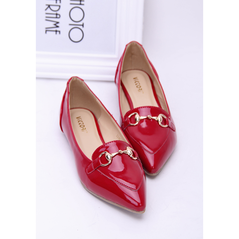 Fashion flat pointed toe shoes metal decoration red wedding shoes women s shoes