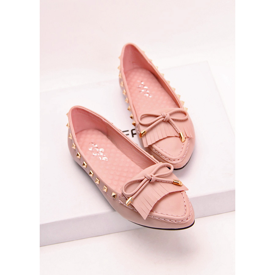 Fashion rivet tassel pointed toe gommini loafers lacing bow pointed toe casual shoes comfortable women s