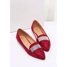 Fashion luxury rhinestone velvet comfortable pointed toe flat heel single shoes female flat wedding shoes red black