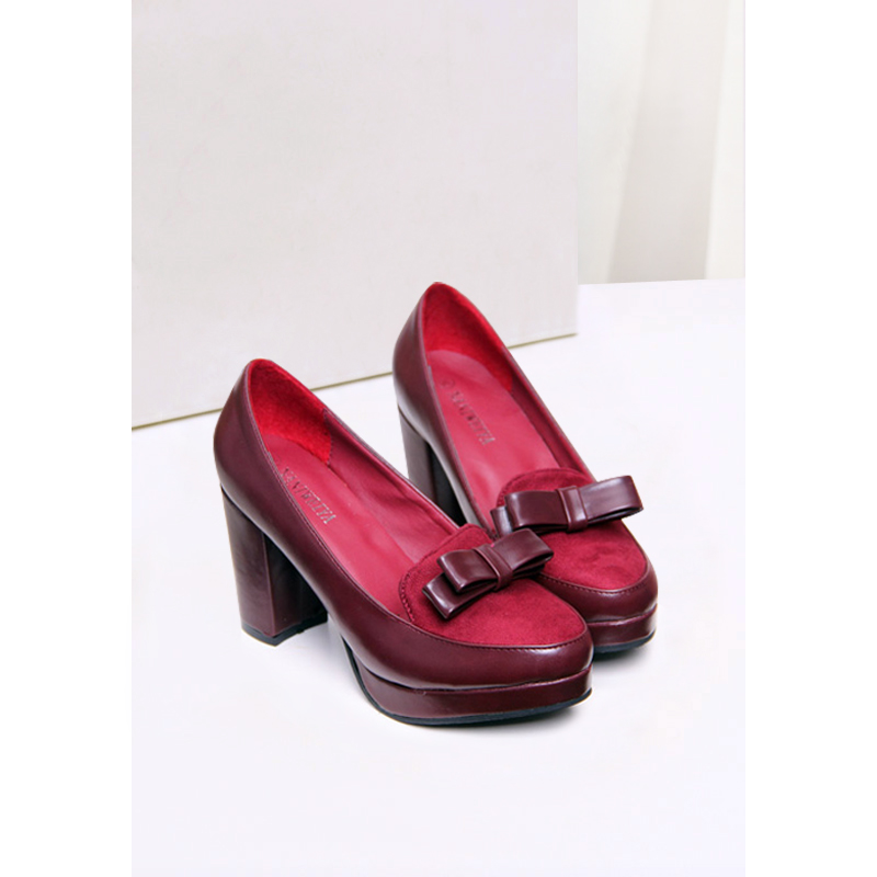 Ladies sweet single shoes bow thick heel velvet high heeled shoes platform shoes platform female