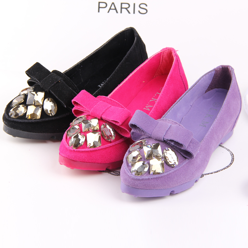 2014 women s spring shoes scrub genuine leather pointed toe elevator gommini loafers rhinestone bow single