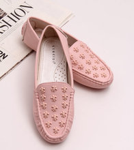 Fresh square toe flat heel single shoes print women’s comfortable flat shoes spring gommini loafers casual shoes white