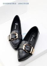 Fashion brief fashion metal buckle pointed toe flat-bottomed single shoes comfortable casual shoes women’s shoes