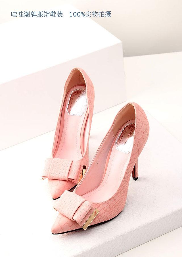 Small pink solid color shallow pointed toe shallow mouth high heeled shoes single shoes women s