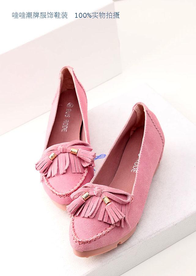 Female shoes bow tassel pointed toe shoes comfortable nubuck cowhide elevator casual shoes loafers gommini single