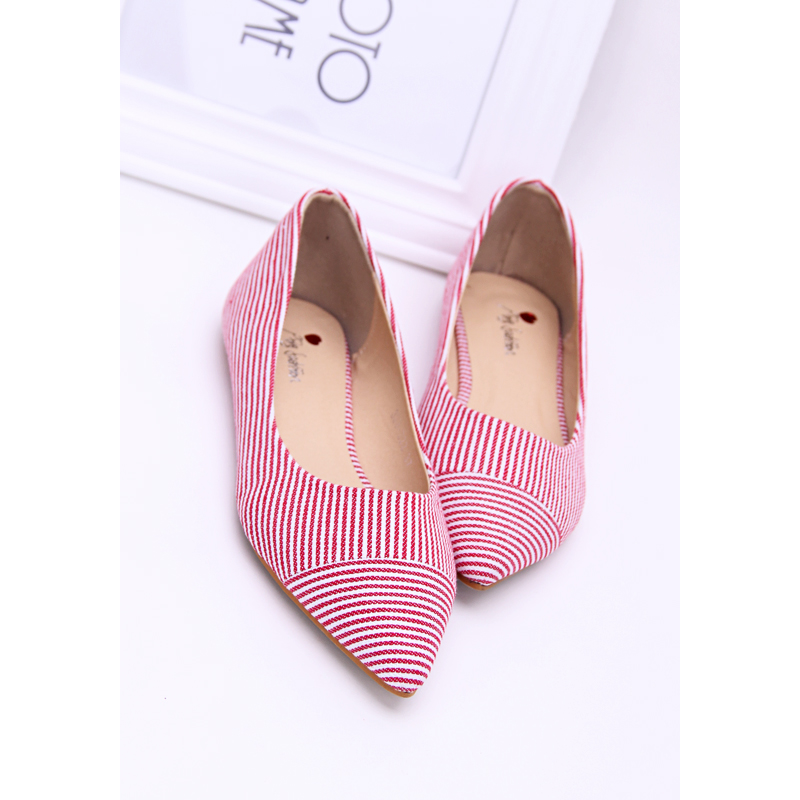 2014 spring and autumn flat heel shallow mouth single shoes female stripe pointed toe flat spring