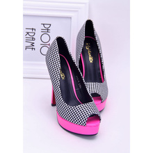 Single summer fashion open toe high-heeled shoes platform thin heels sandals houndstooth the trend of female ol women’s shoes