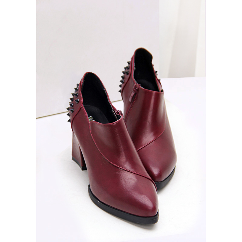 Fashion vintage rivet Wine red black brief thick heel boots fashion normic lacing boots fashion boots