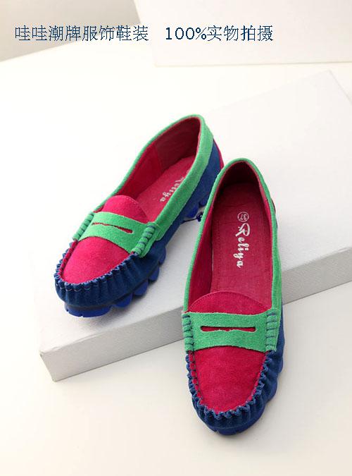 Fashion color block decoration genuine leather loafers casual gommini multicolour round toe flat super soft cow