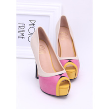 Fashion soft leather open toe high-heeled shoes platform thin heels sandals color block decoration female spring and autumn