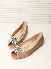 Fashion brief blingbling rhinestone shining open toe flat sandals single shoes princess women’s shoes