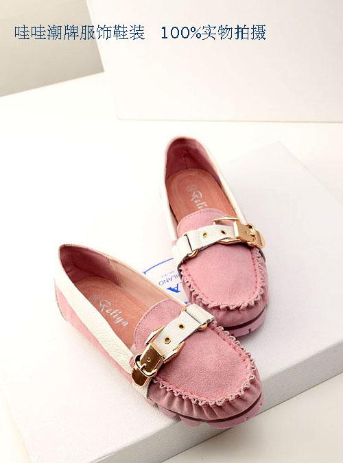 2014 Moccasins sweet genuine leather single shoes metal buckle nubuck cowhide women s flat heel flat