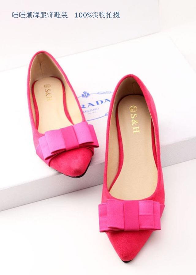 Spring and summer sweet bow velvet toe pointed shallow mouth flat heel single shoes casual comfortable