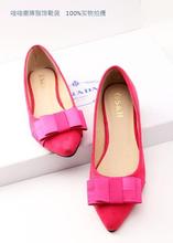 Spring and summer sweet bow velvet toe pointed shallow mouth flat heel single shoes casual comfortable women’s shoes
