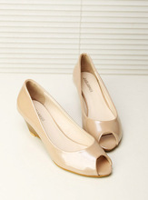 Super comfortable solid color japanned leather shallow mouth open toe wedges single shoes formal all-match open toe sandals with