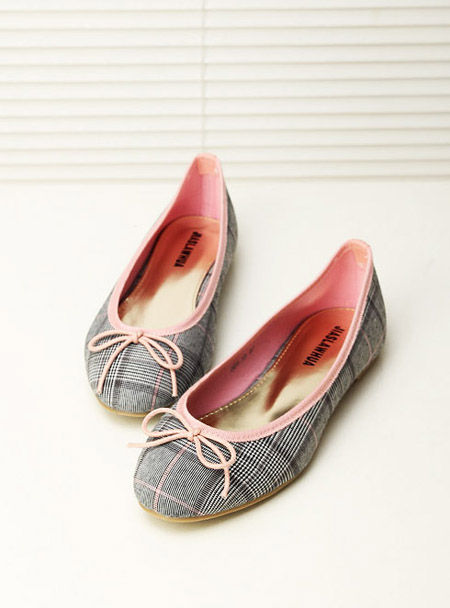 2014 british style grid cloth bow round toe flat cute shoes single shoes shallow mouth 2