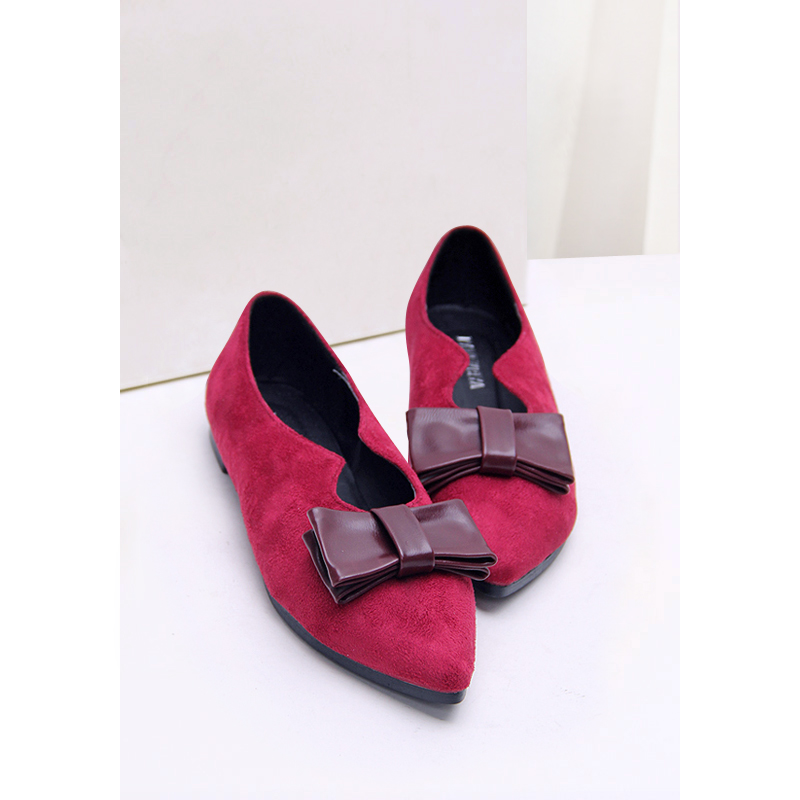 Vintage british style shoes velvet bow pointed toe women s shoes flat casual low heeled shoes