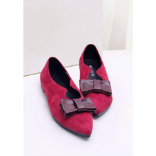 Vintage british style shoes velvet bow pointed toe women’s shoes flat casual low-heeled shoes