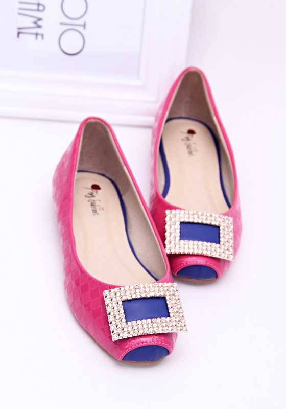 2014 spring fashion rv side buckle rhinestone shallow mouth round toe flat heel single shoes low