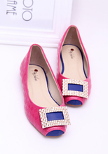 2014 spring fashion rv side buckle rhinestone shallow mouth round toe flat heel single shoes low flat wedding shoes