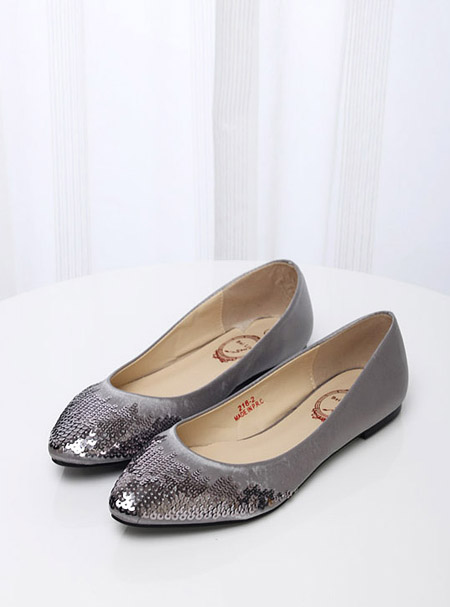 Dwarfed individuality paillette handsome fashion spindling connected transpierce flat bottom shallow mouth pointed toe single