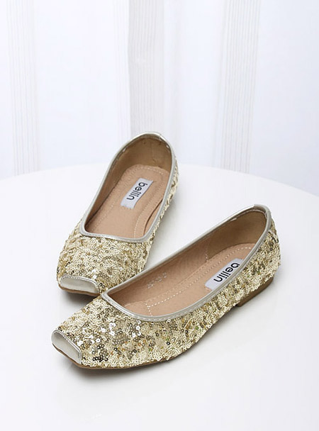 New arrival 2014 fashion normic paillette single shoes comfortable massage lining square toe flat bottomed single