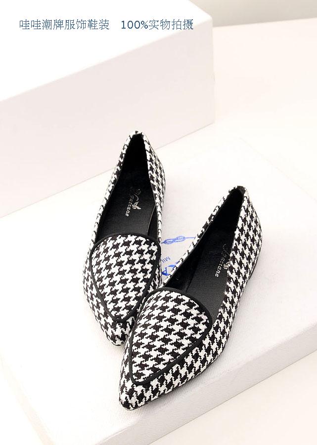 Fashion vintage houndstooth fashion pointed toe single shoes flat heel flat women s shoes 2014 female