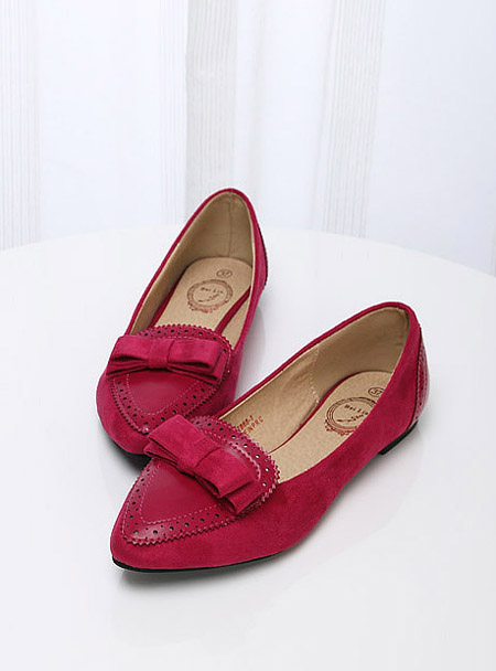 Preppy style patchwork velvet bow all match comfortable pointed toe flats flat plus size 41
