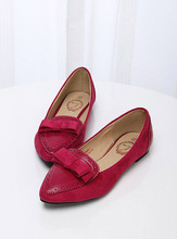 Preppy style patchwork velvet bow all-match comfortable pointed toe flats flat plus size 41
